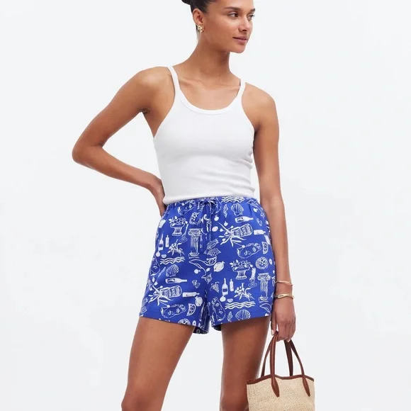 Madewell x Lisa Says Gah Blue and White Patterned Shorts - Picture 4 of 6